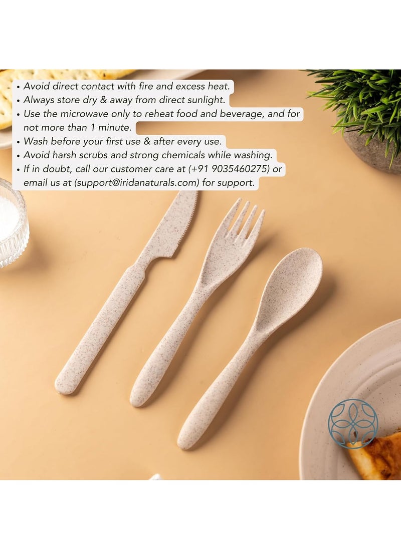 IRIDA NATURALS - Wheat Straw Cutlery Set - Set of 4 Portable Fork and Spoon Set with Travel Case & Spoon Box for School | Unbreakable, Reusable, Light Weight, EcoFriendly & Dishwasher Safe - Light Blue - Image 1