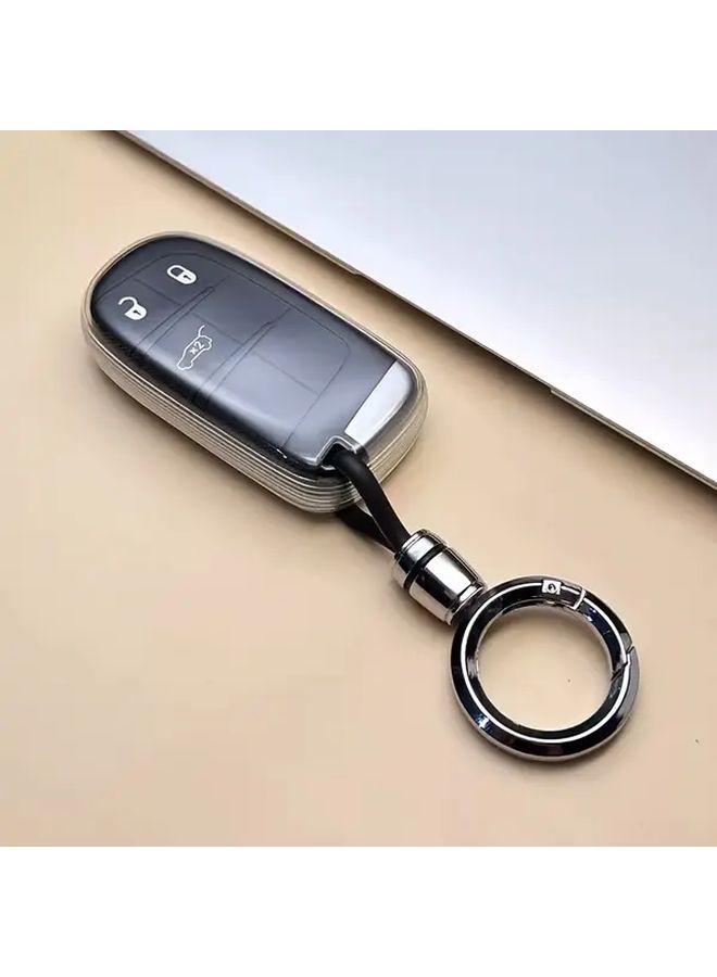 غطاء سلسلة مفاتيح شفاف أحادي الغطاء مع حلقة عصرية لسيارات جيب جراند شيروكي، كومباس، أفينجر، كوماندر، واجونير، جورني، تشالنجر، تشارجر، دورانجو، رام 1500، 200، 300. - Image 5