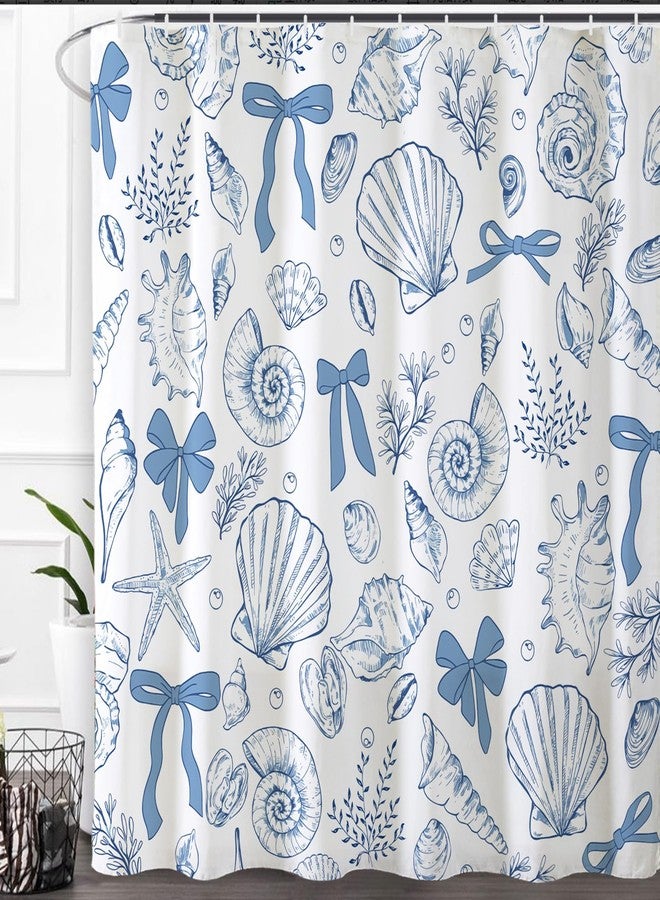 Baccessor Blue Beach Shower Curtain 72 W x72 H Inch,Coastal Ocean Starfish Seashell Bows Waterproof Polyester Fabric Spring Summer Bathroom Bath Home Decor with Hooks - Image 1