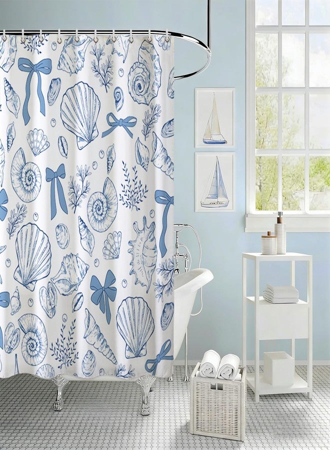 Baccessor Blue Beach Shower Curtain 72 W x72 H Inch,Coastal Ocean Starfish Seashell Bows Waterproof Polyester Fabric Spring Summer Bathroom Bath Home Decor with Hooks - Image 5