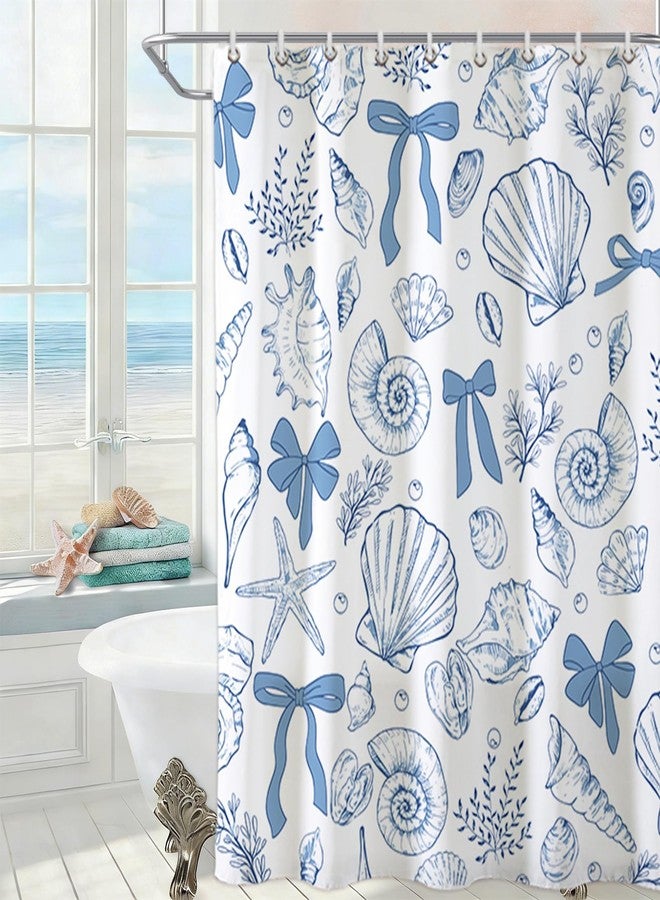 Baccessor Blue Beach Shower Curtain 72 W x72 H Inch,Coastal Ocean Starfish Seashell Bows Waterproof Polyester Fabric Spring Summer Bathroom Bath Home Decor with Hooks - Image 2