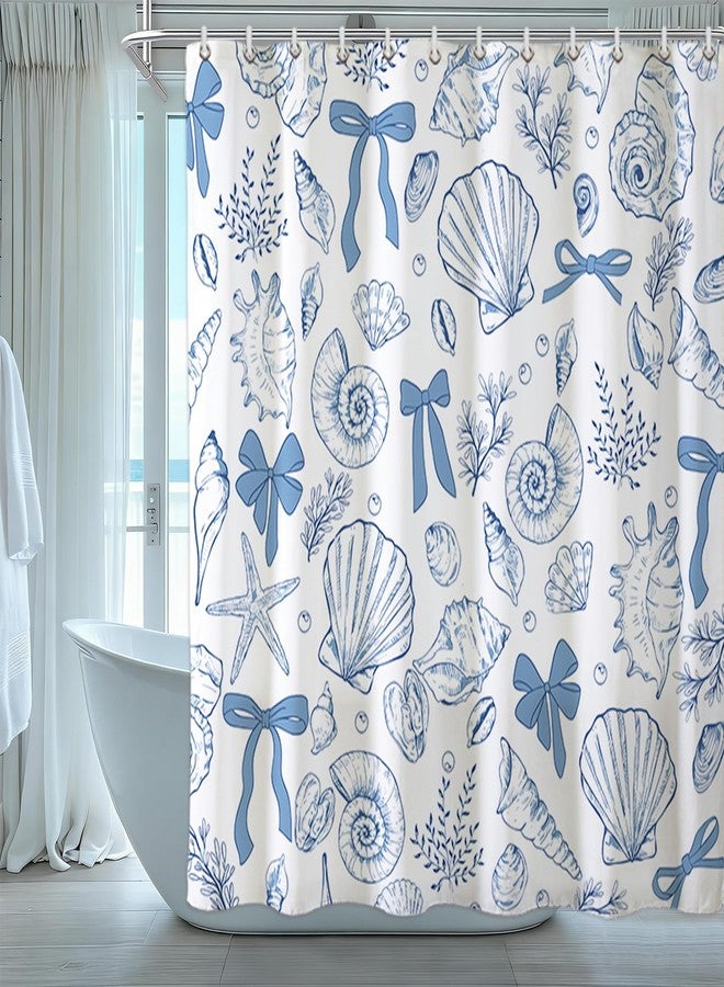 Baccessor Blue Beach Shower Curtain 72 W x72 H Inch,Coastal Ocean Starfish Seashell Bows Waterproof Polyester Fabric Spring Summer Bathroom Bath Home Decor with Hooks - Image 3