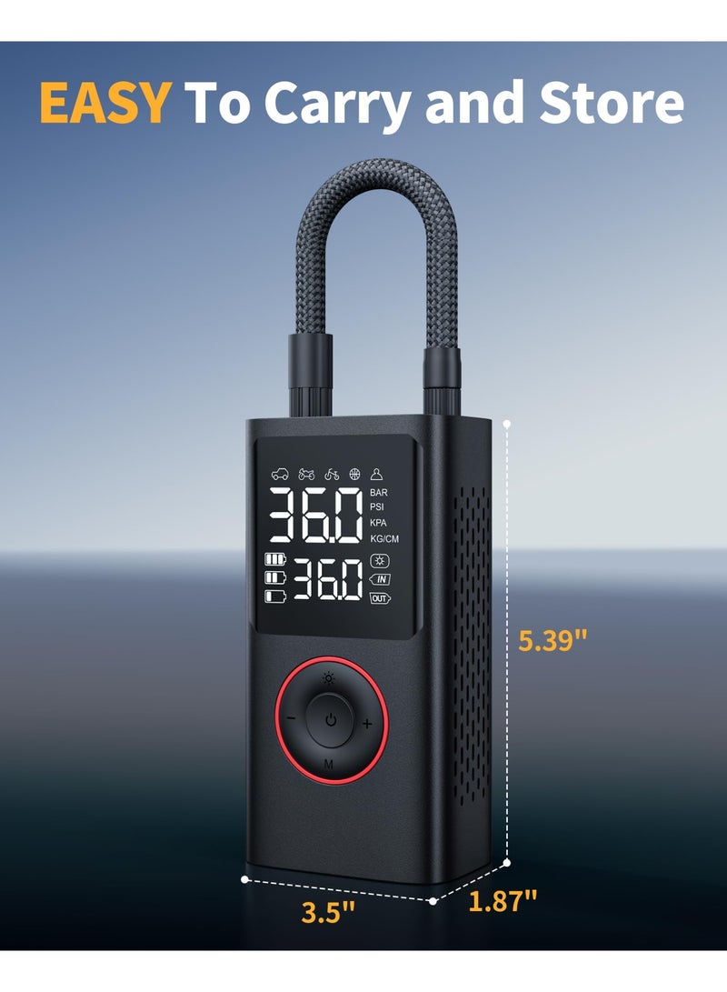 Portable Tire Air Compressor, 150PSI Cordless Bike Pump, Car Motorcycle Bike Air Pump Balls with Pressure Gauge, LED Light and Accessories - Image 3