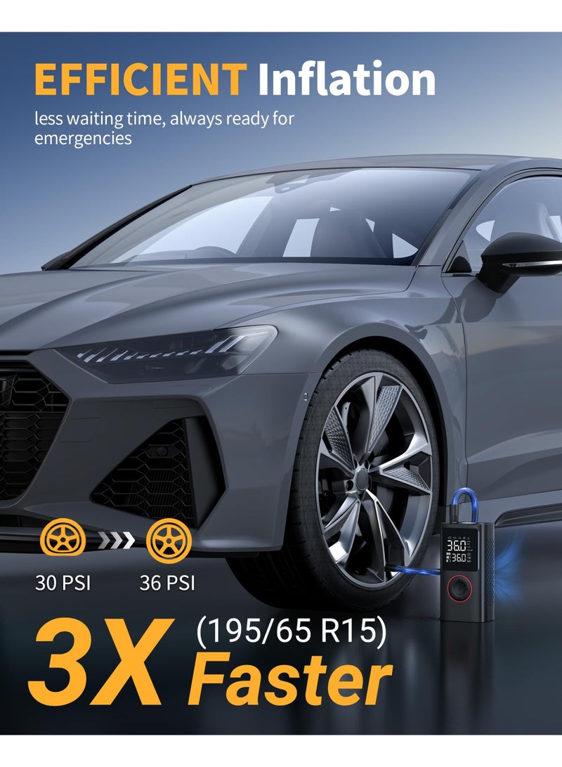 Portable Tire Air Compressor, 150PSI Cordless Bike Pump, Car Motorcycle Bike Air Pump Balls with Pressure Gauge, LED Light and Accessories - Image 4