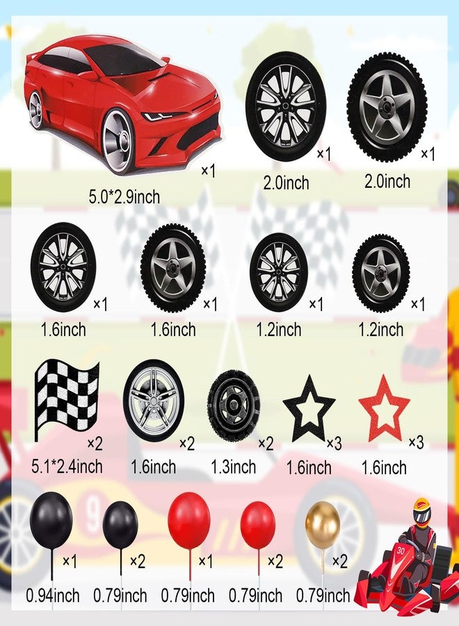 MEMOVAN زينة كعكة على شكل عجلة سباق من MEMOVAN، 27 قطعة، زينة كعكة على شكل سيارة سباق، زينة كعكة على شكل علم متقلب، زينة كب كيك للرجال والأولاد والأطفال، مستلزمات أعياد الميلاد بموضوع سيارة سباق - Image 2