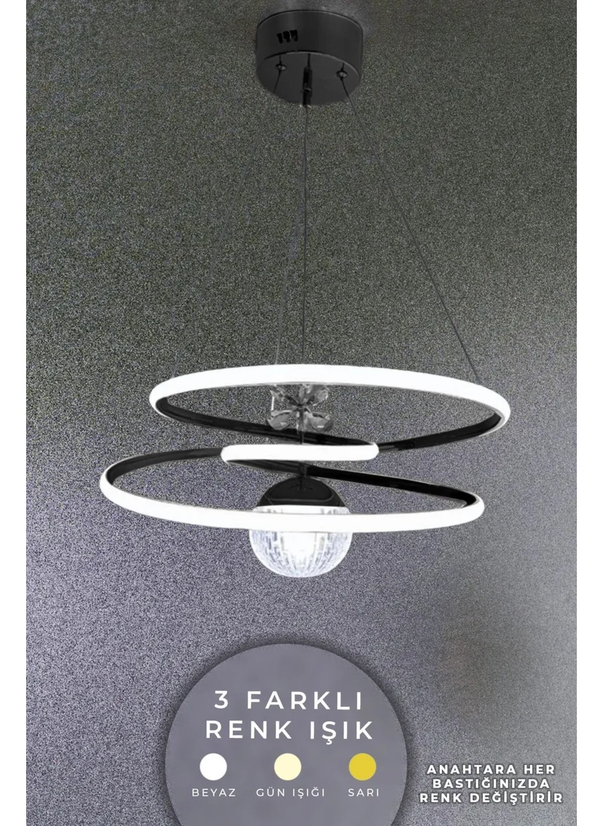 Kitchen Life 3 Color Feature Adjustable Size Black Coated Circle LED Chandelier