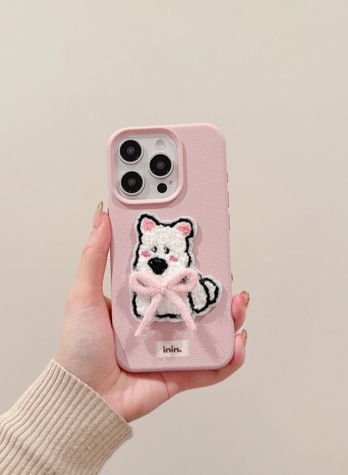 NIBEMINENT Bows And Ribbons Embroidery Protective TPU Case Cover For iPhone 16 Pro, Powder