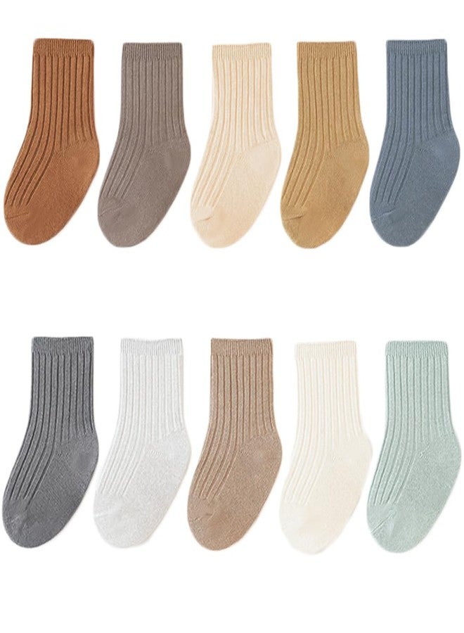 Adeimoo Unisex Baby Crew Socks Baby Girls Solid Color Cotton Sock Ankle Socks for Infant Toddlers Boys Girls 10 Pairs 1-3T - Image 1