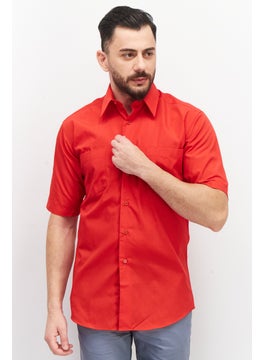 Men Regular Fit Short Sleeve Plain Casual Shirt, Red