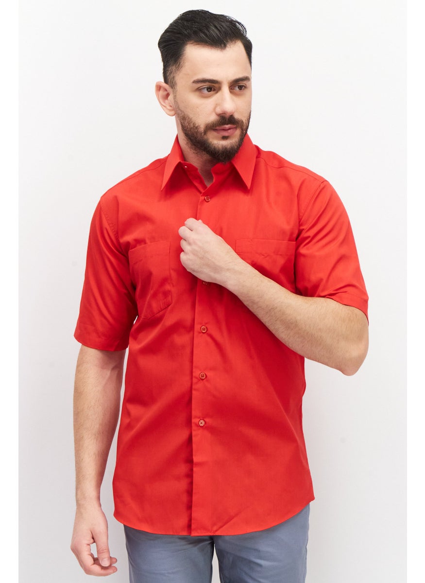Forsyth - Men Regular Fit Short Sleeve Plain Casual Shirt, Red - Image 1