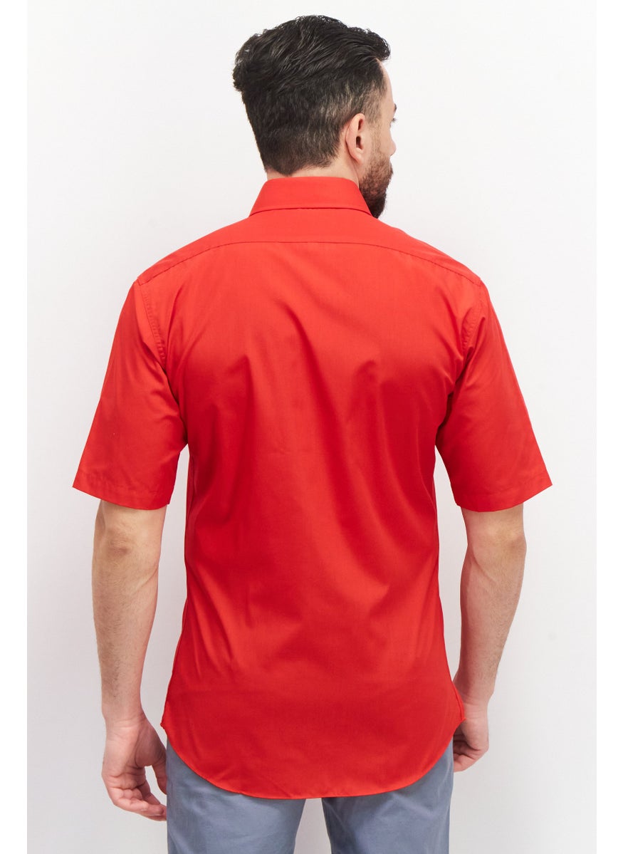 Forsyth - Men Regular Fit Short Sleeve Plain Casual Shirt, Red - Image 1