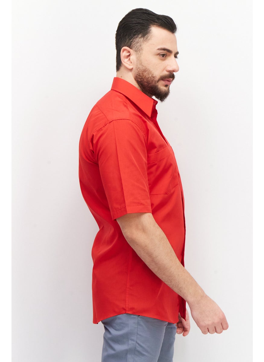 Forsyth - Men Regular Fit Short Sleeve Plain Casual Shirt, Red - Image 1