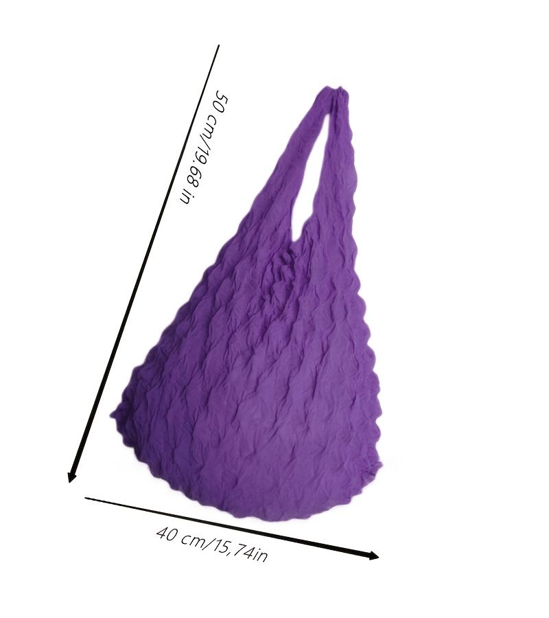 Purple Japanese Style Bubble Pleats Retractable Tote Large Capacity Elastic Grocery Bag With Hanging Strap - Image 3