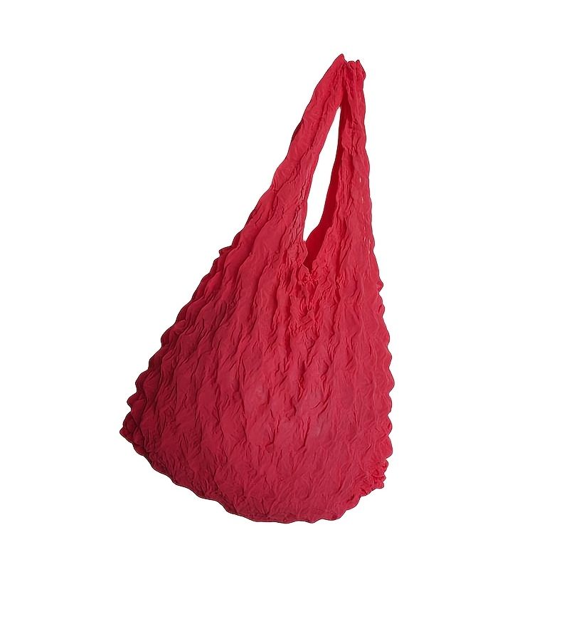 Purple Japanese Style Bubble Pleats Retractable Tote Large Capacity Elastic Grocery Bag With Hanging Strap - Image 5