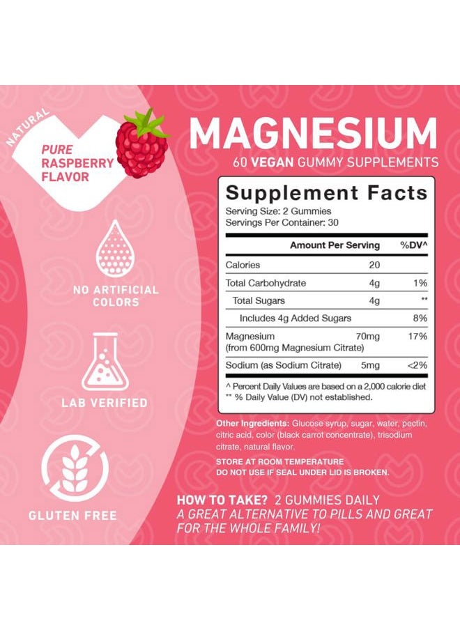 PUREFINITY - Magnesium Citrate Gummies 600 mg for Adults – High Absorption Supplement for Cramps, Muscle Recovery, Sleep, Bone, and Energy Support – Non-GMO, Allergen Free – 60 Vegan Gummies - Image 1