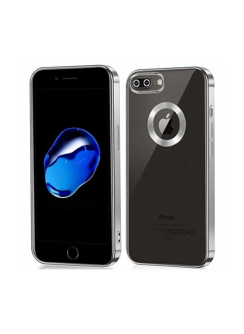 مناسبة ل iPhone 7 Plus Chorme Ring Logo قطع تصفيح TPU زجاج عدسة جراب هاتف آيفون 7/8 Plus فضي - Image 1