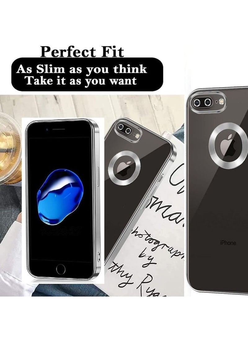 مناسبة ل iPhone 7 Plus Chorme Ring Logo قطع تصفيح TPU زجاج عدسة جراب هاتف آيفون 7/8 Plus فضي - Image 3