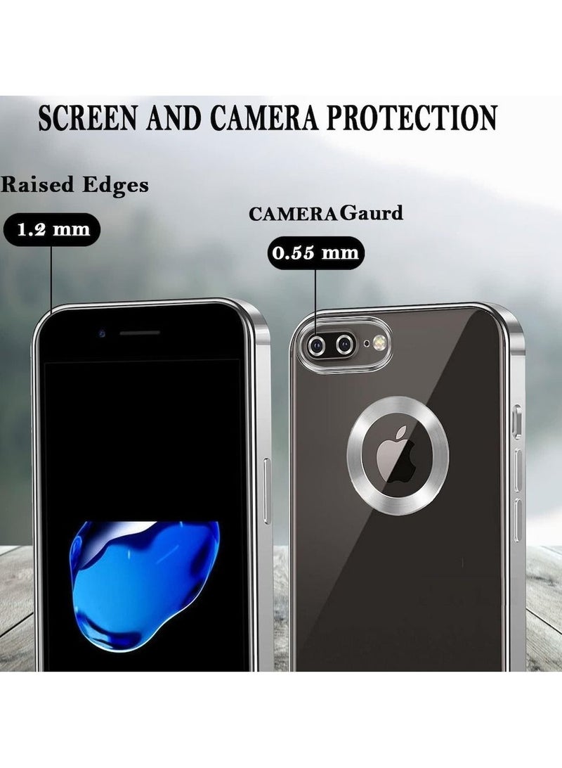 مناسبة ل iPhone 7 Plus Chorme Ring Logo قطع تصفيح TPU زجاج عدسة جراب هاتف آيفون 7/8 Plus فضي - Image 2
