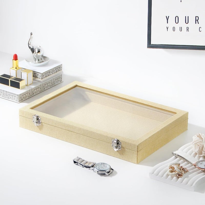 Coward Jewelry Organizer Box, Yellow Linen Blank Display Tray Case with Lid for Storage Necklaces Bracelets Rings Beads and Jewelry Accessories - Image 4