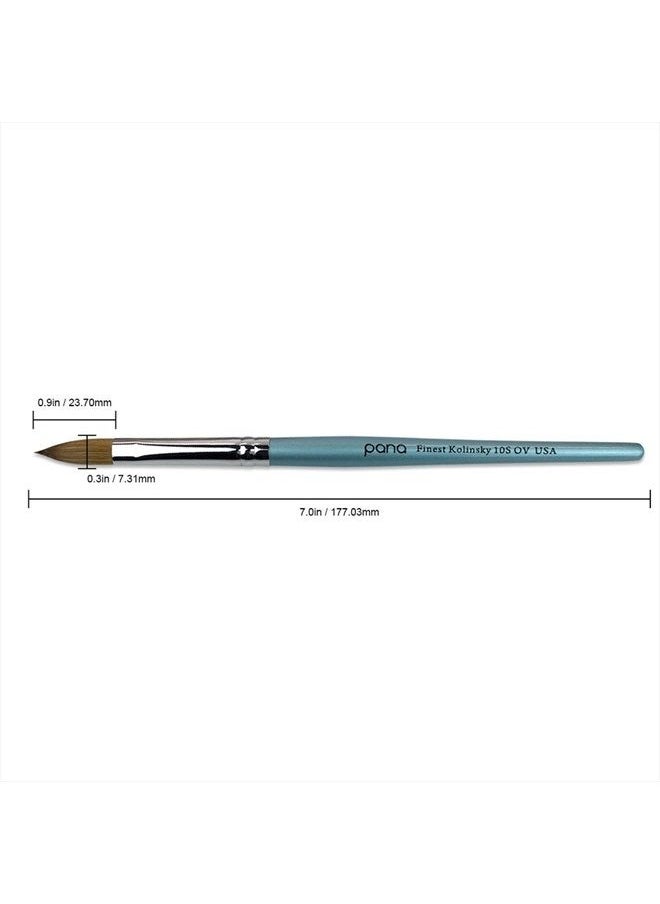 Pure Kolinsky Hair Acrylic Nail Brush - Oval Crimped Teal Wood Handle (Size 10)