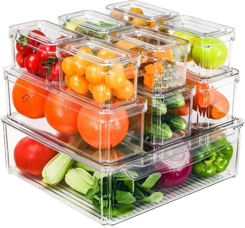 10Pack Clear Stackable BPAFree Fridge Organizer Bins with Lids  Pantry Storage Containers