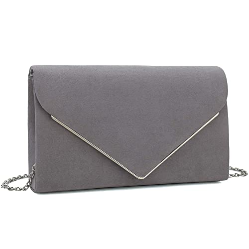 CHARMING TAILOR Faux Suede Clutch Bag Elegant Metal Binding Evening Purse for Wedding/Prom/Black-Tie Events (Grey) - Image 2