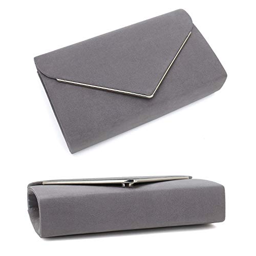 CHARMING TAILOR Faux Suede Clutch Bag Elegant Metal Binding Evening Purse for Wedding/Prom/Black-Tie Events (Grey) - Image 5