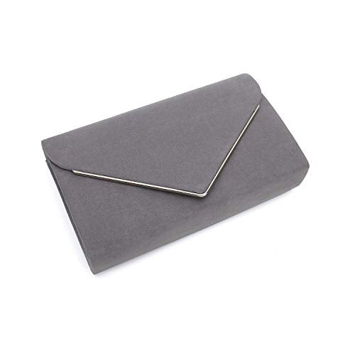 CHARMING TAILOR Faux Suede Clutch Bag Elegant Metal Binding Evening Purse for Wedding/Prom/Black-Tie Events (Grey) - Image 3