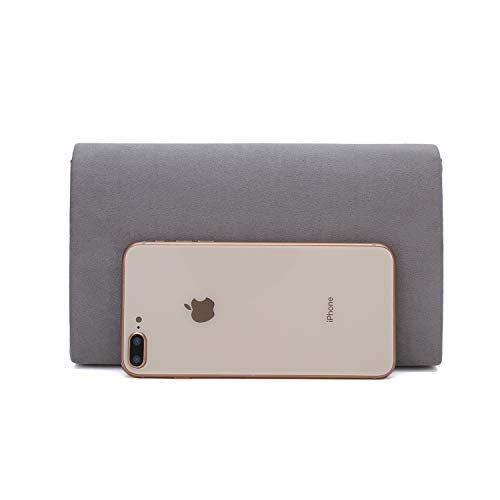 CHARMING TAILOR Faux Suede Clutch Bag Elegant Metal Binding Evening Purse for Wedding/Prom/Black-Tie Events (Grey) - Image 4
