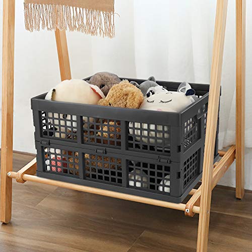 Ramddy 34 Quart Collapsible Storage Crate, 3 Packs Plastic Folding Storage Basket Bin, Grey - Image 4