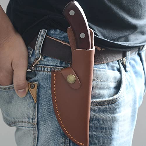 Koolouispoper 5.5"6" Inch Knife Sheath Leather Case For Fixed Blade Serbian Boning Knife Holder Outdoor Tool Belt Loop Clip Knives Scabbard (6 Inch Brown) - Image 3