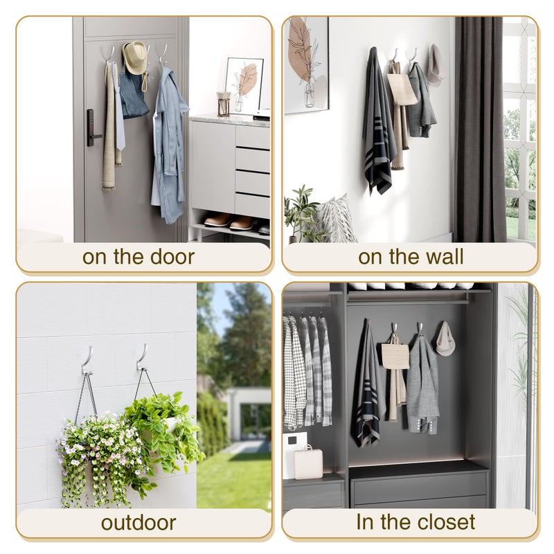 saffruff Coat Hooks Wall Mount, Hooks for Hanging Heavy Duty, Screw-in Wall Hanger, Silver, 4 Pack - Image 2