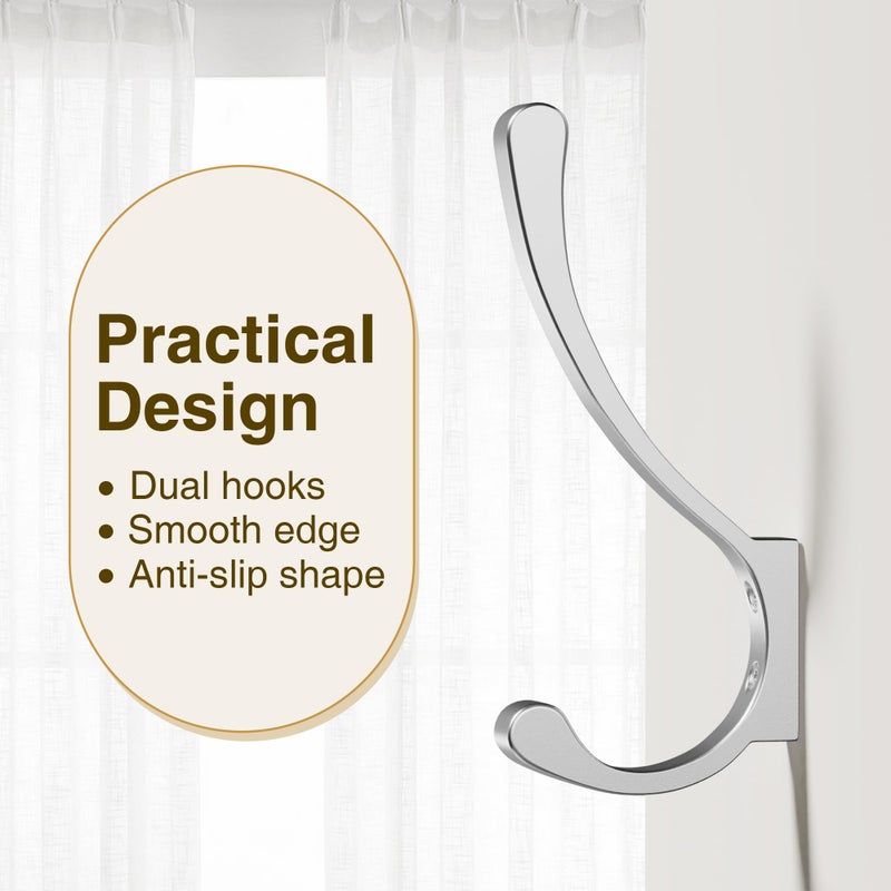 saffruff Coat Hooks Wall Mount, Hooks for Hanging Heavy Duty, Screw-in Wall Hanger, Silver, 4 Pack - Image 5