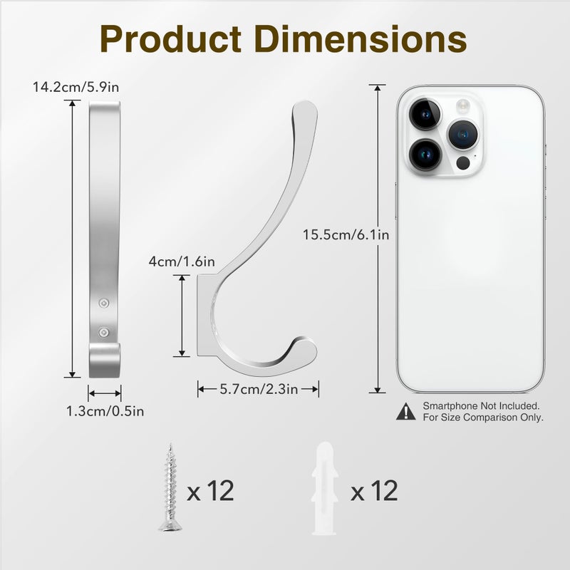 saffruff Coat Hooks Wall Mount, Hooks for Hanging Heavy Duty, Screw-in Wall Hanger, Silver, 4 Pack - Image 4
