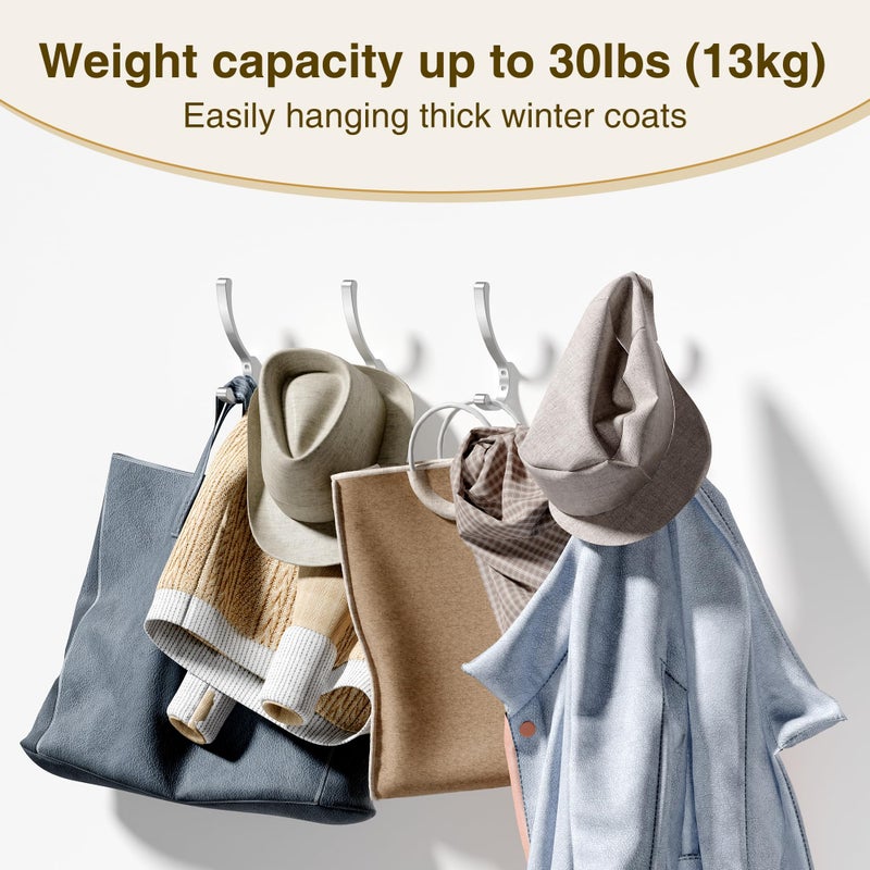 saffruff Coat Hooks Wall Mount, Hooks for Hanging Heavy Duty, Screw-in Wall Hanger, Silver, 4 Pack - Image 3