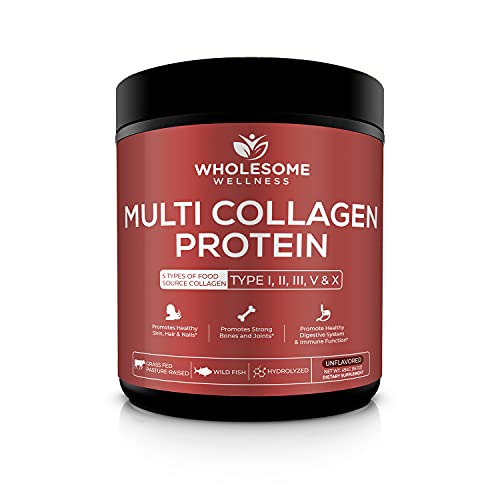 Wholesome Wellness Multi Collagen Protein Powder Hydrolyzed Type I II III V X GrassFed AllinOne Super Bone Broth Peptides Premium Blend of Beef Chicken Wild Fish Eggshell 58 Servings