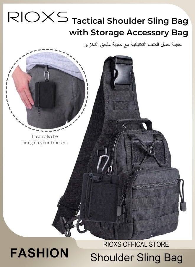 RIOXS Mens Tactical Shoulder Sling Bag Small Outdoor Chest Pack Military Multifunctional Shoulder Messenger Crossbody with Storage Accessory Bag for Traveling Hiking Camping - Image 2