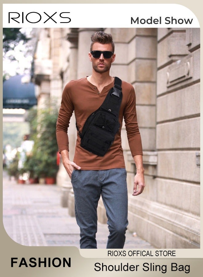 RIOXS Mens Tactical Shoulder Sling Bag Small Outdoor Chest Pack Military Multifunctional Shoulder Messenger Crossbody with Storage Accessory Bag for Traveling Hiking Camping - Image 3