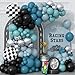 Togvu Race Car Balloons Garland Arch Kit Dusty Blue Balloons Green Black Balloon Pale Blue Metallic Silver Balloon Arch Kit with Checkered Foil Balloon for Car Fast Birthday Baby Shower Party Decorations - Image 4