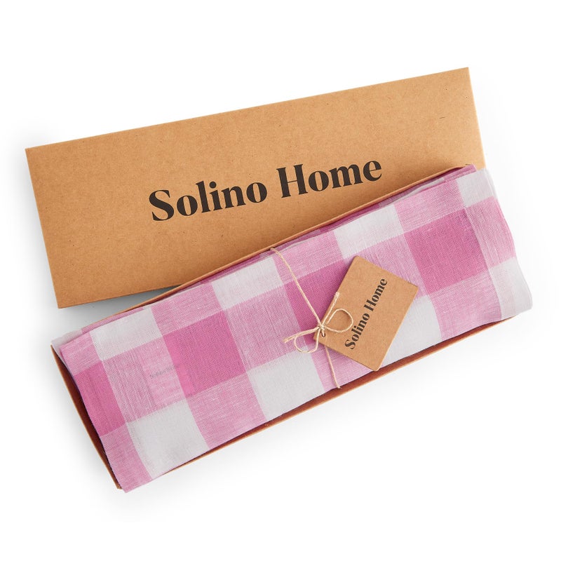 Solino Home Solino Home Buffalo Check Linen Placemats Set of 4 - 100% Pure Linen Pink Begonia Plaid Placemats 19 "" L x 14 "" W Inch - Machine Washable Table Mats for Spring  Easter  - Image 3