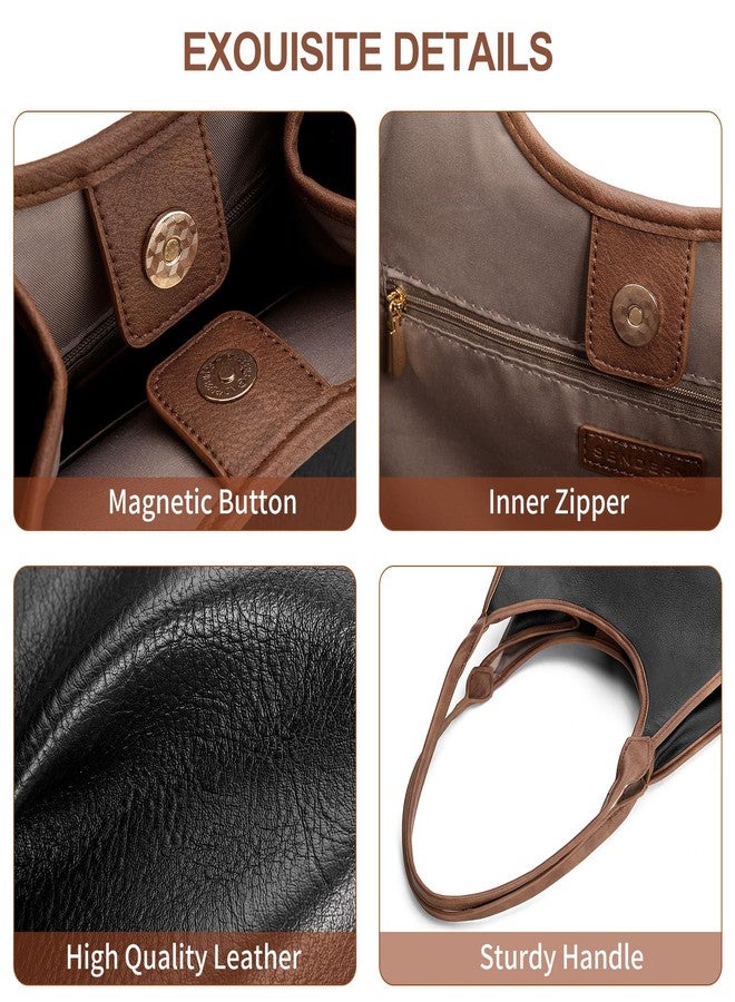 SENDEFN Leather Tote Bag for Women Hobo Bags Work Slouch Shoulder Purse Ladies Top Handle Handbag Women Satchel Purse with Zipper Pocket - Image 5
