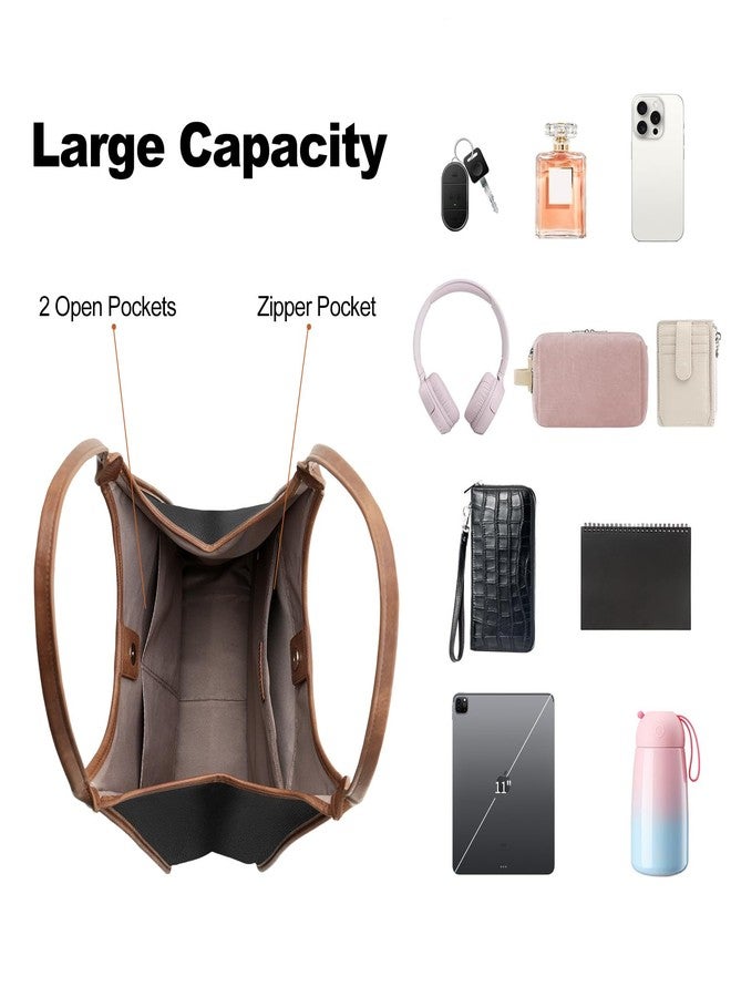 SENDEFN Leather Tote Bag for Women Hobo Bags Work Slouch Shoulder Purse Ladies Top Handle Handbag Women Satchel Purse with Zipper Pocket - Image 4