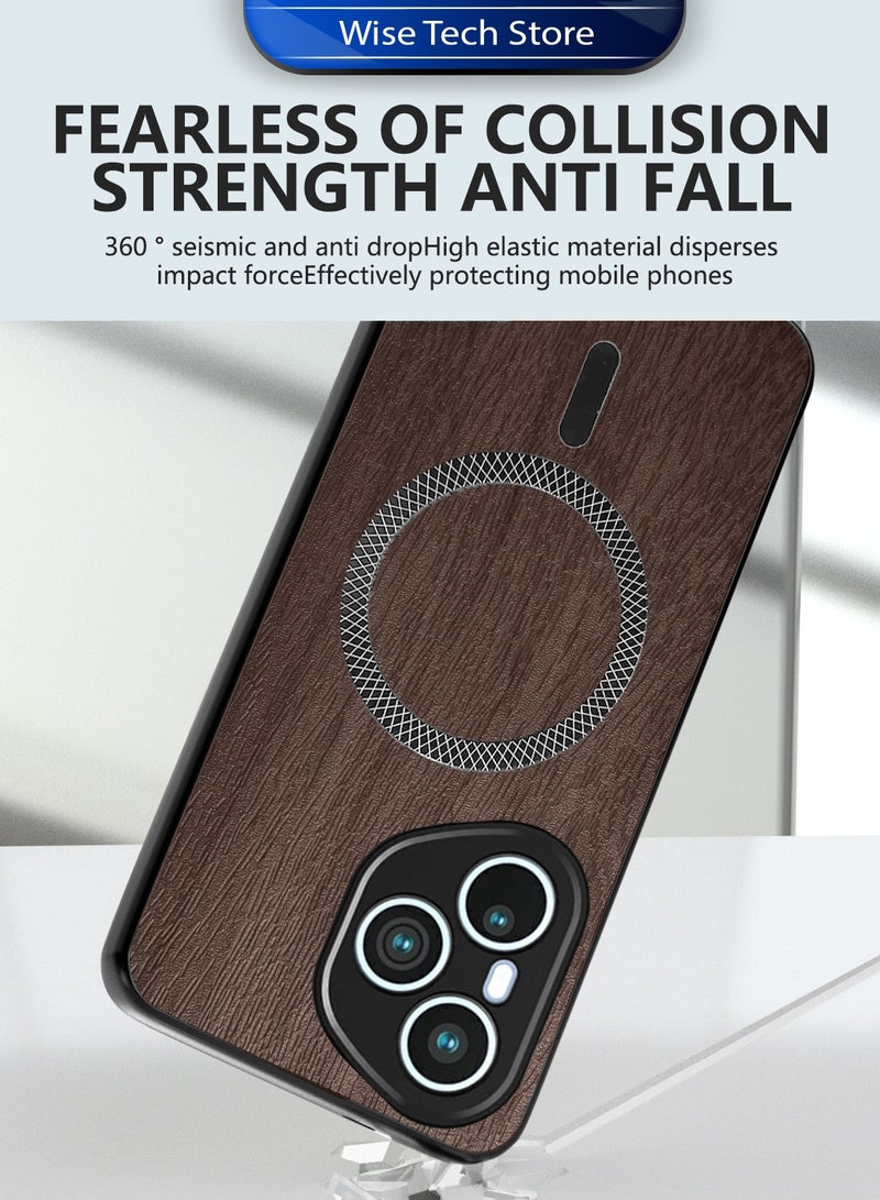 Wtech Honor 400 Pro 5G 2025 Wood Texture Strong Magnetic Case Plus Shell Shockproof Magsafe Hard PC Rear Case Cover (MCMPMN) - Walnut Wood - Image 3