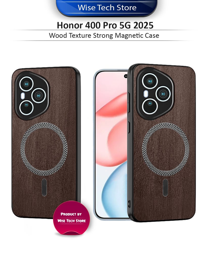 Wtech Honor 400 Pro 5G 2025 Wood Texture Strong Magnetic Case Plus Shell Shockproof Magsafe Hard PC Rear Case Cover (MCMPMN) - Walnut Wood - Image 1