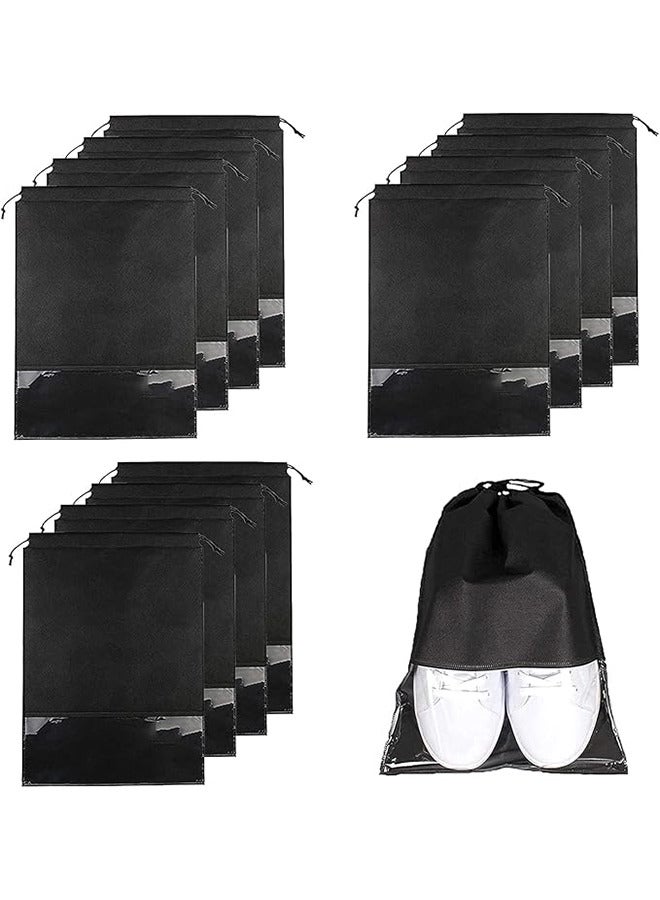 12 Pcs Travel Shoe Bags Portable Large Drawstring Non-Woven Bags Shoes Storage Organizer with Transparent Slot Dust Proof Pouch Space Saving for Daily Travel  - Image 1