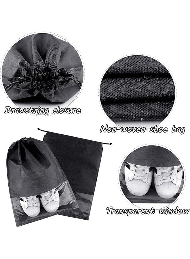 12 Pcs Travel Shoe Bags Portable Large Drawstring Non-Woven Bags Shoes Storage Organizer with Transparent Slot Dust Proof Pouch Space Saving for Daily Travel  - Image 3