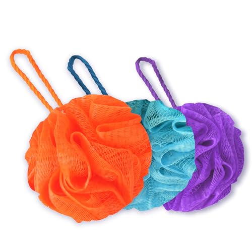 GUBB Exfoliating Loofah for Bathing | Bath Shower Loofah Sponge Scrubber | Perfect Loofah for Women and Men | Skin-friendly Gentle Exfoliator | Loufa/Luffa/Poof/Pouf | Pack of 3 (Multiple Colours) - Image 1