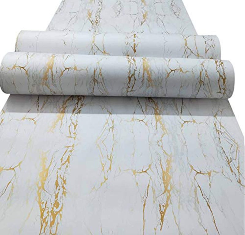 ELTON Vinyl Self Adhesive Film Contact Paper, 16 x 96 Inches(white&gold) - Image 1