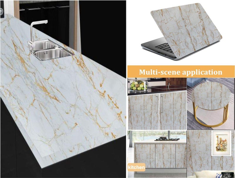 ELTON Vinyl Self Adhesive Film Contact Paper, 16 x 96 Inches(white&gold) - Image 4