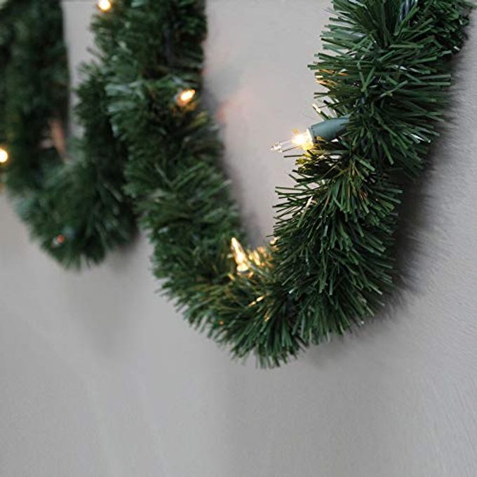 Brite Star 12-Foot Christmas Garland with Clear Lights Perfect for Indoor or Outdoor Fireplace Mantle Decor, Kitchen Light, or Christmas Decorations Tree Pre-lit Pine Garland For Holiday - Image 1